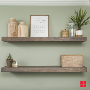 Floating shelves mounted on a wall.