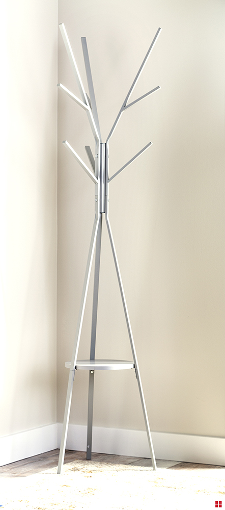 Empty white coat rack.