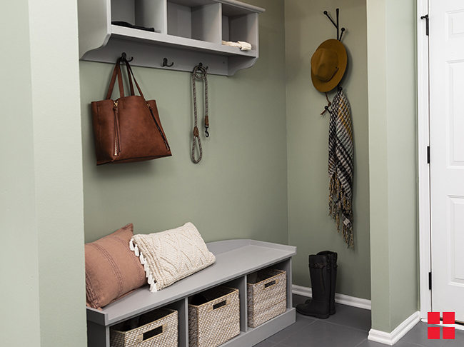 A room with sage green walls.