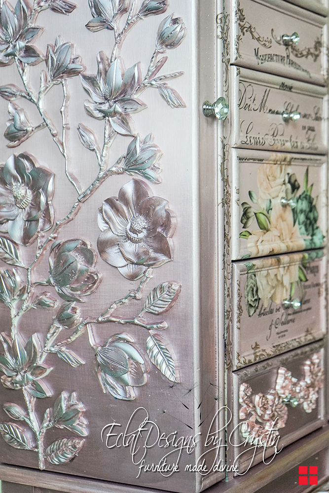 Close up of a painted armoire. 